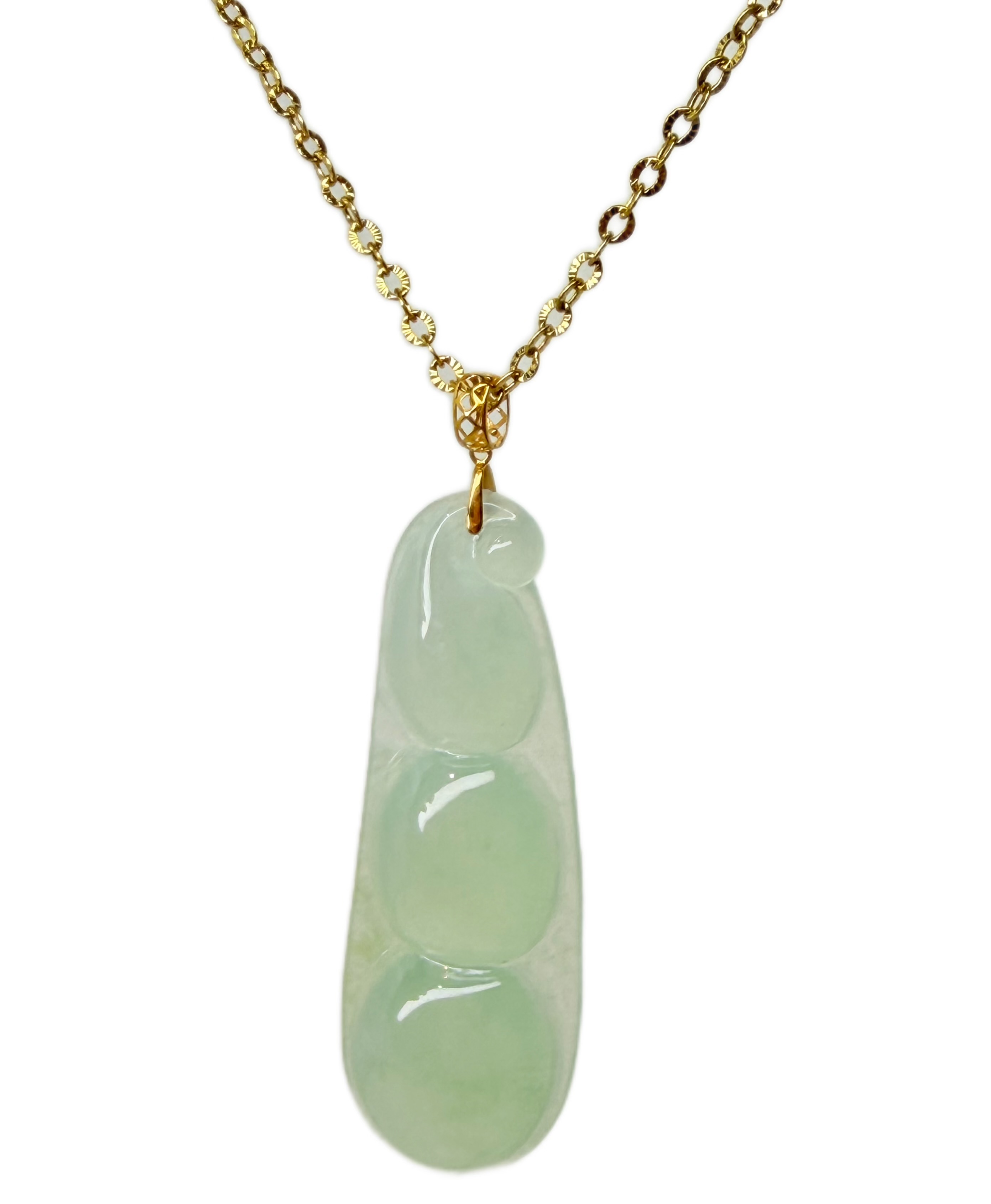 Natural Burmese Icy Green Jade Fu Dou Jadeite Pendant 18k Gold