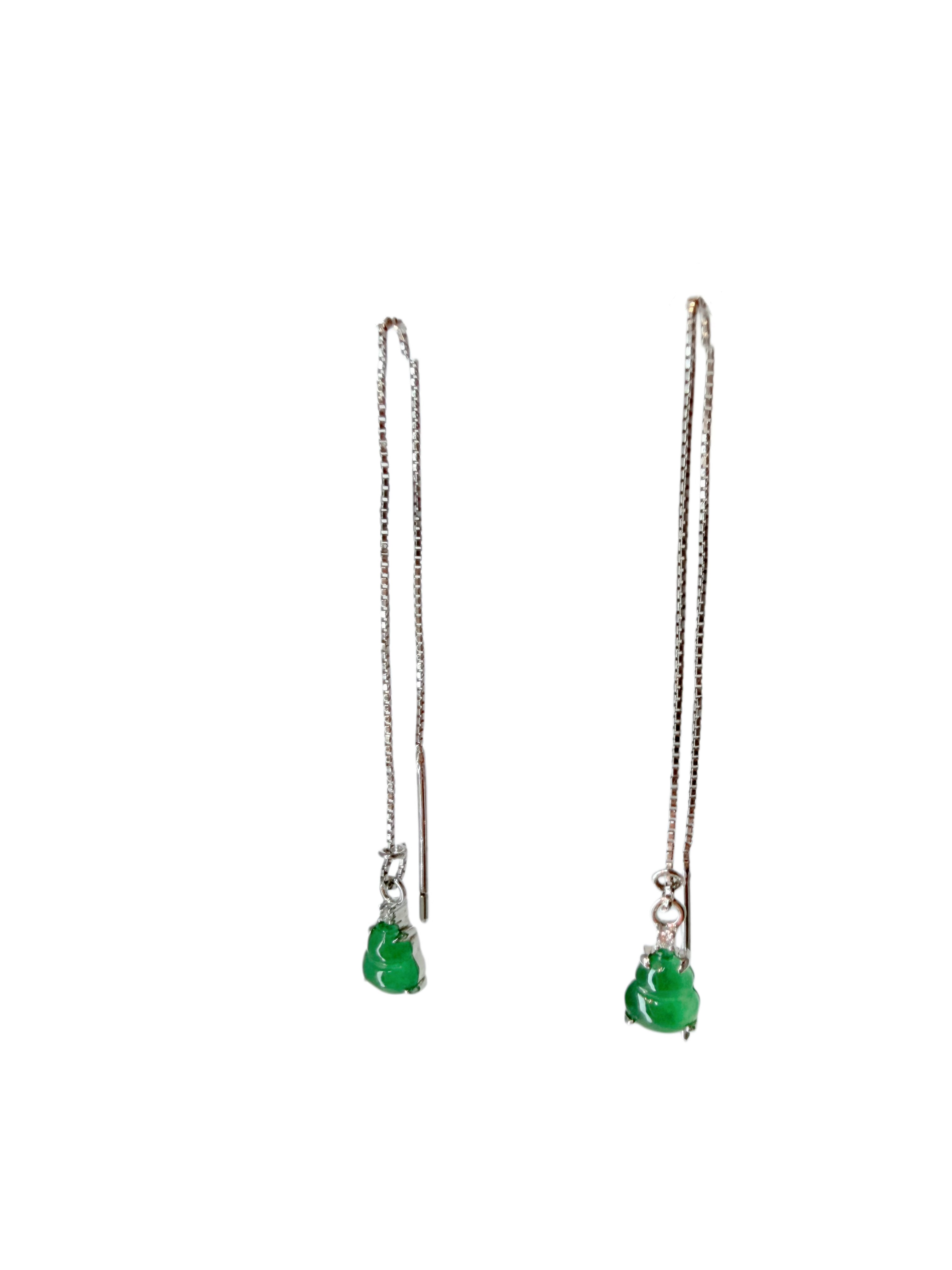 Burmese Natural Grade A Icy Full Green Jadeite Threader Earrings
