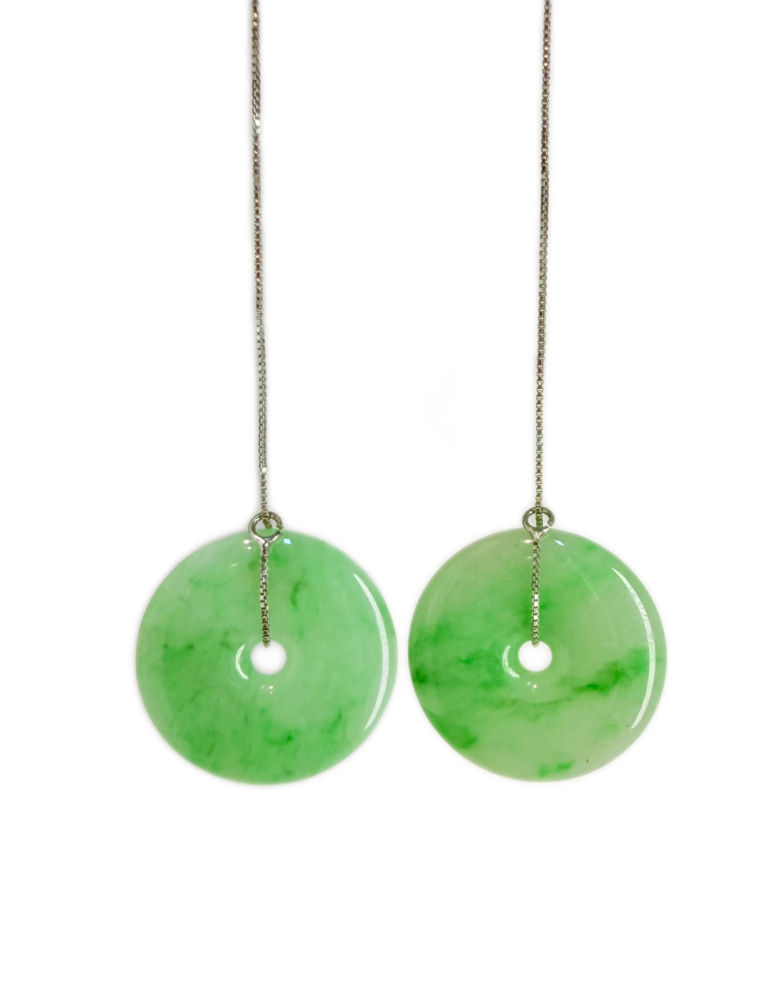 Natural Burmese Jadeite Green Floating Floral Peace Donut Earrings