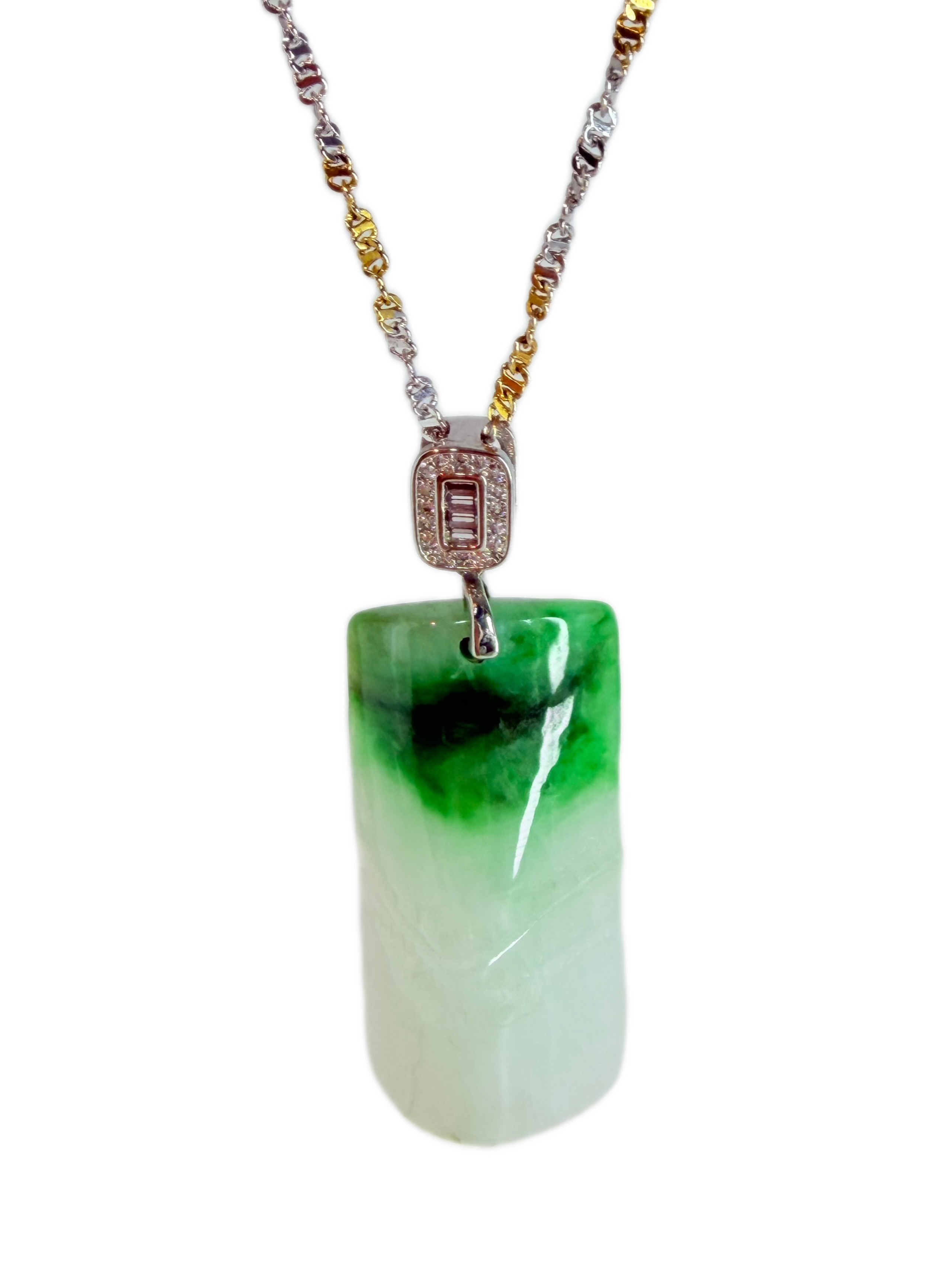 Natural Burmese Type A Spicy Green Jadeite Bamboo Pendant