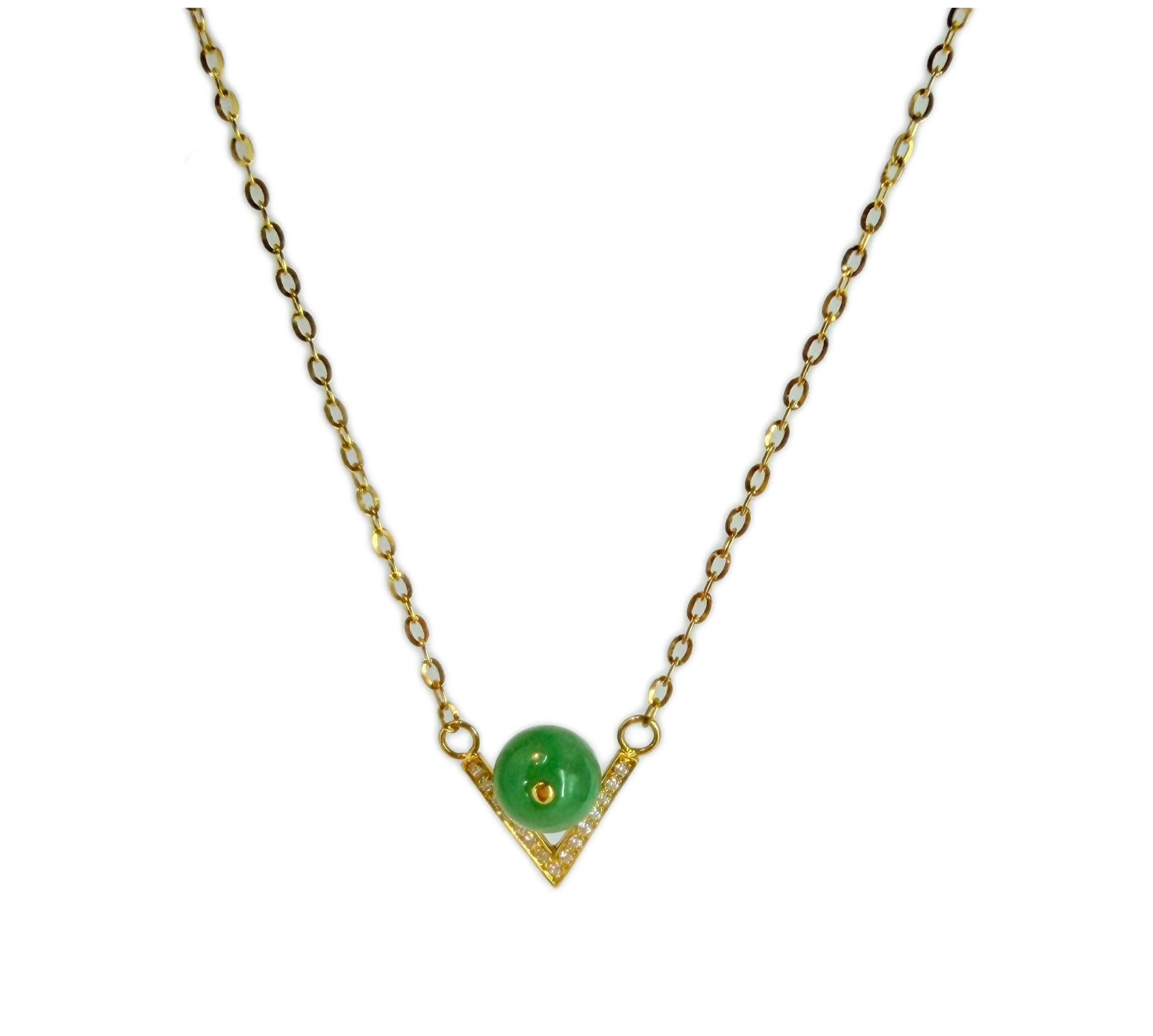 Natural Burmese Full Green Jadeite Bead Necklace Set with 18K Gold & Diamond