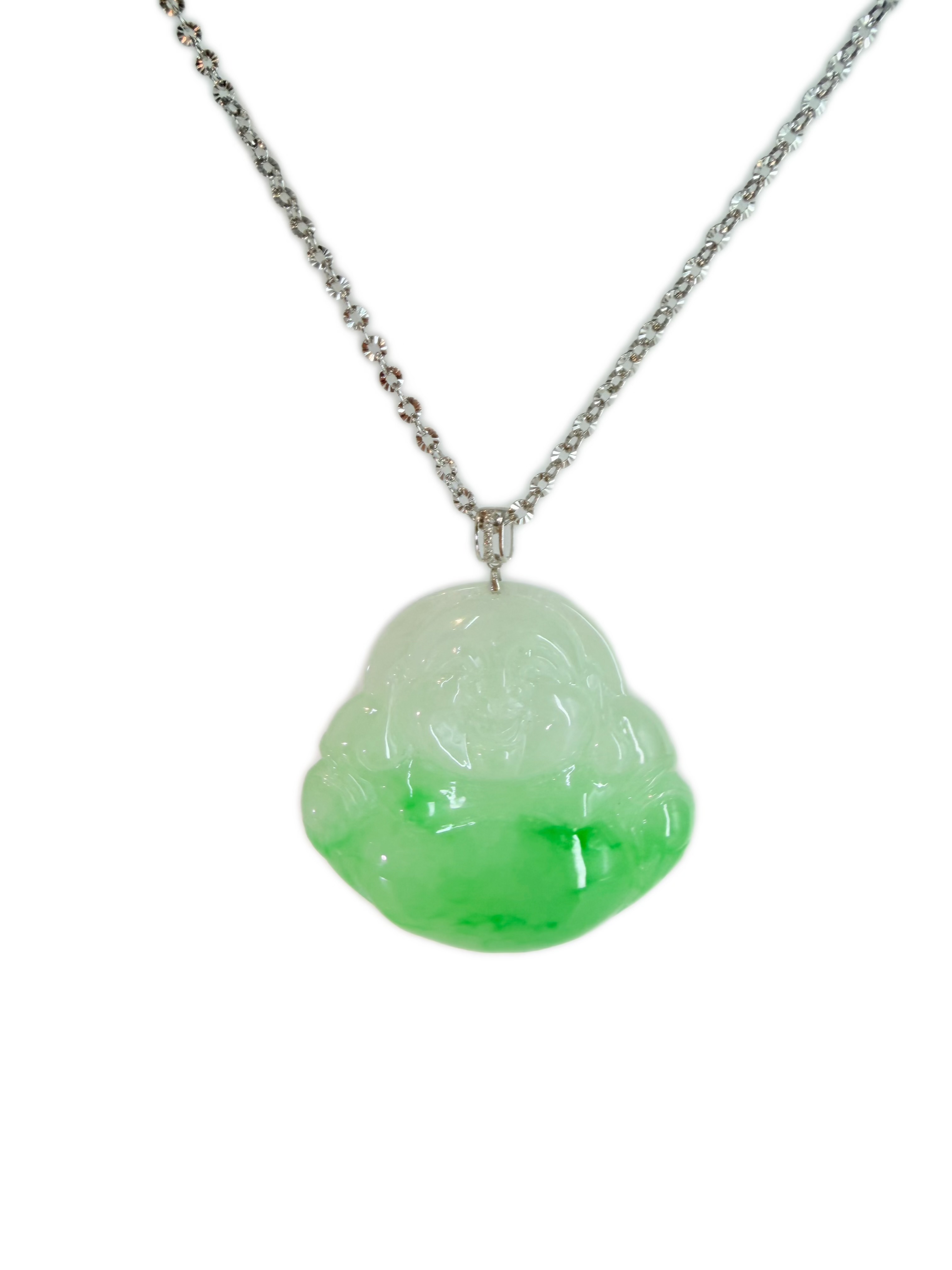Natural Burmese Icy Green Jadeite Buddha Pendant with 18K Gold Bail